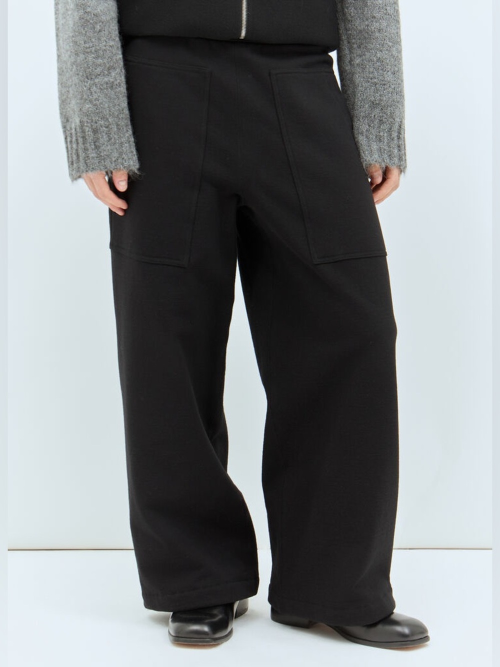 NWT Jil Sander Black Tailored Thick Jersey Wide Leg Pants Mns Sz S